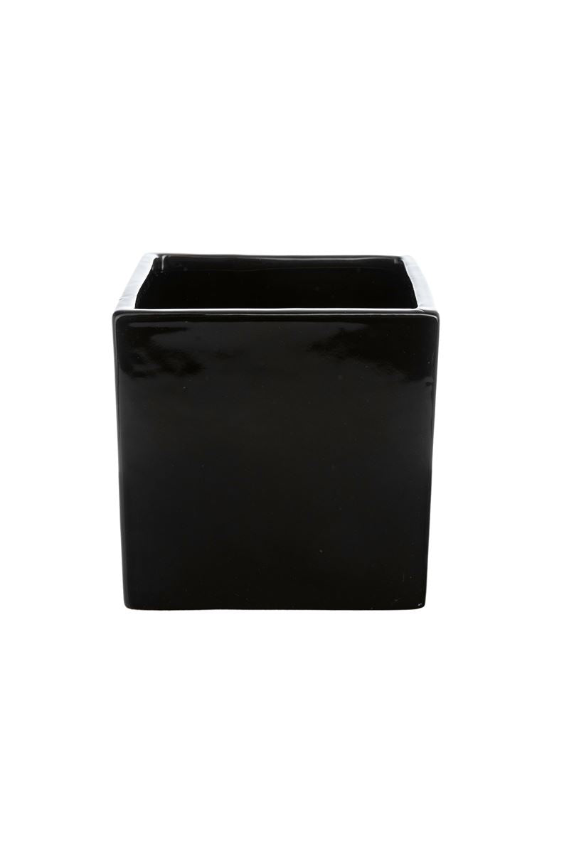6 inch glossy black square ceramic vase