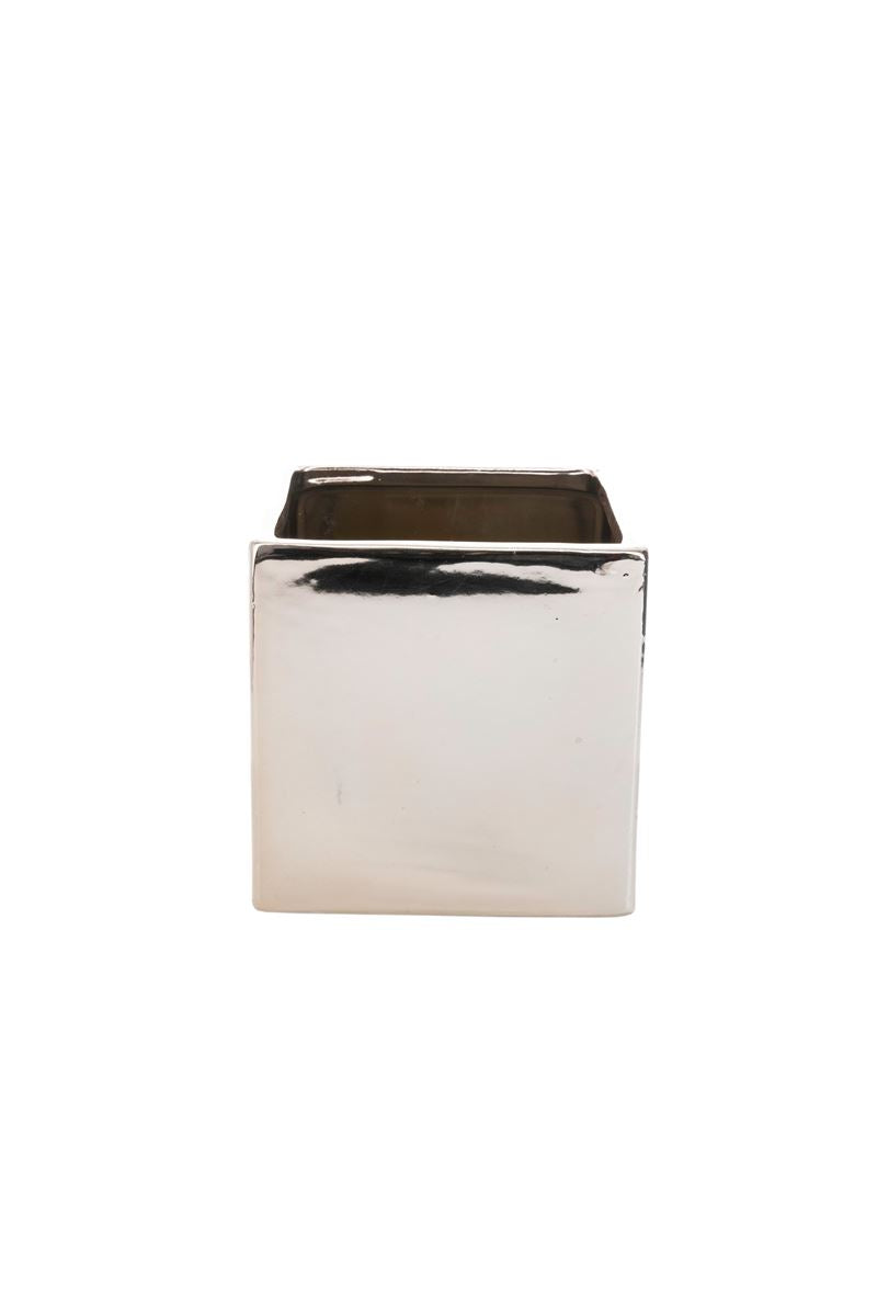 5 inch glossy rose gold cube ceramic vase