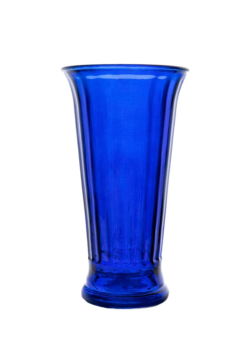 10 inch blue cup footed glass vase
