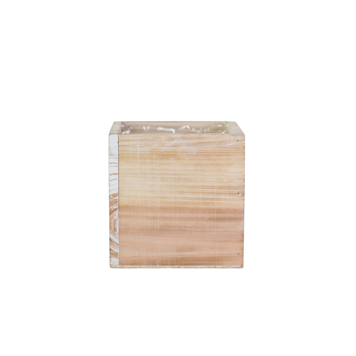 5 inch white cube wooden planter with plastic liner