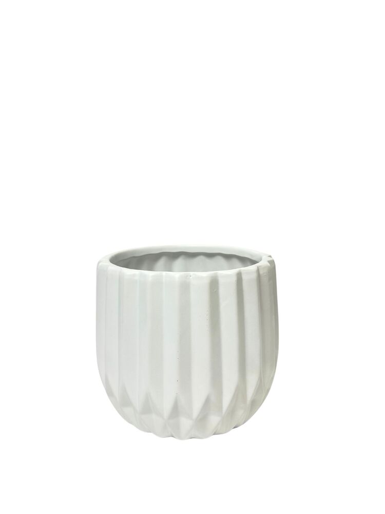 6 inch matte white round pleated ceramic vase