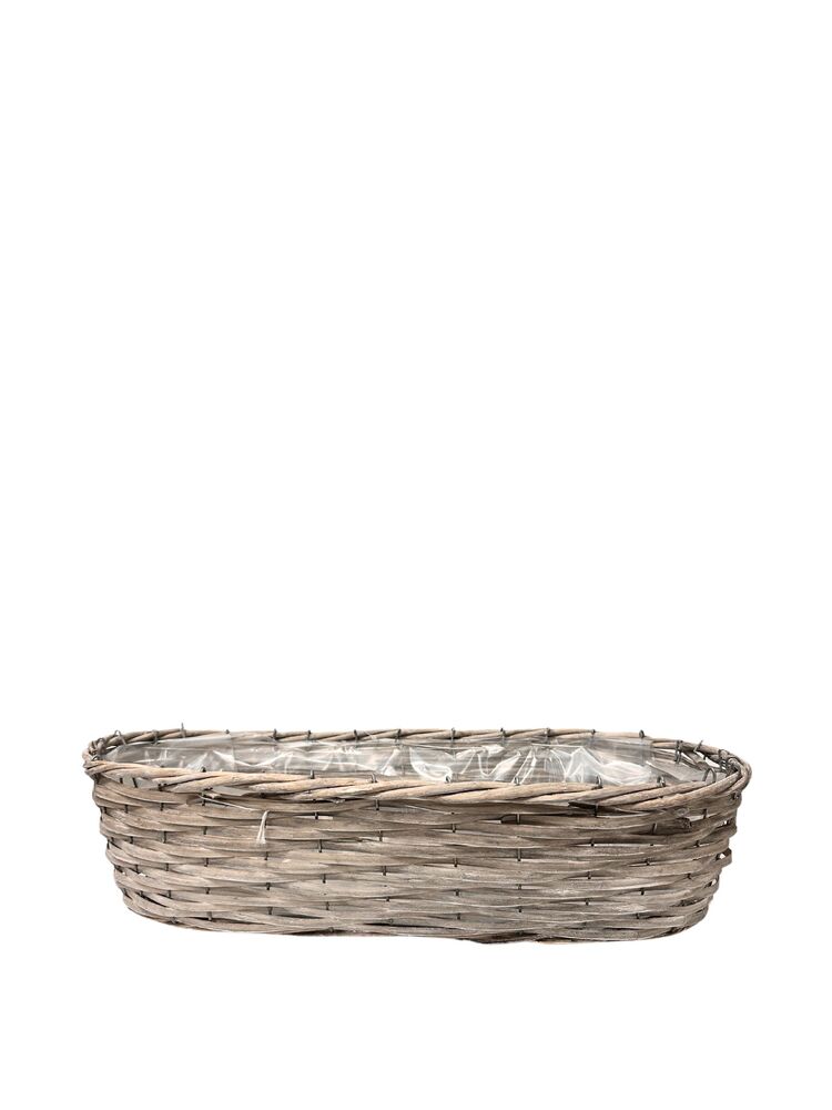 4 inch gray oval wicker and wood basket