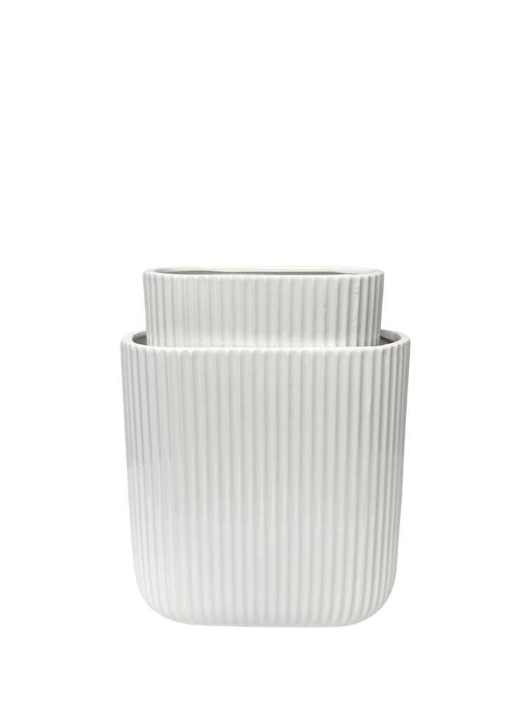 2-piece glossy white oval ceramic pot set
