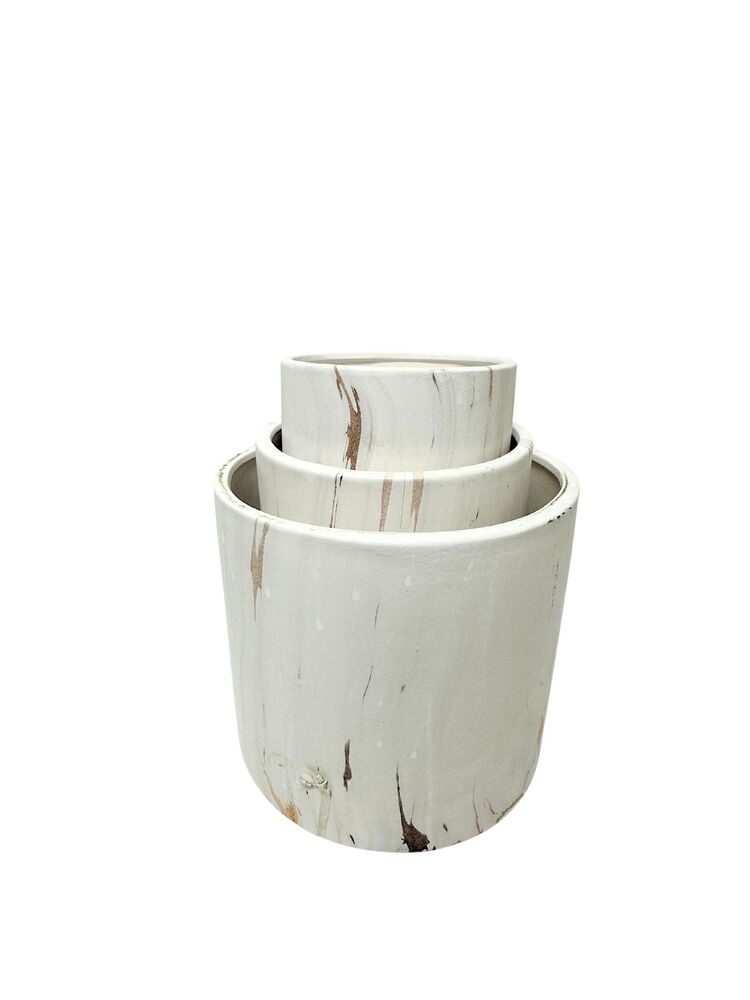 3-piece matte white cylinder ceramic pot set