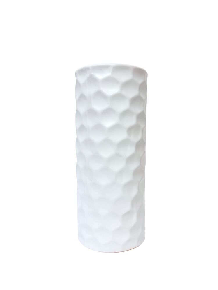12 inch white cylinder honeycomb ceramic vase