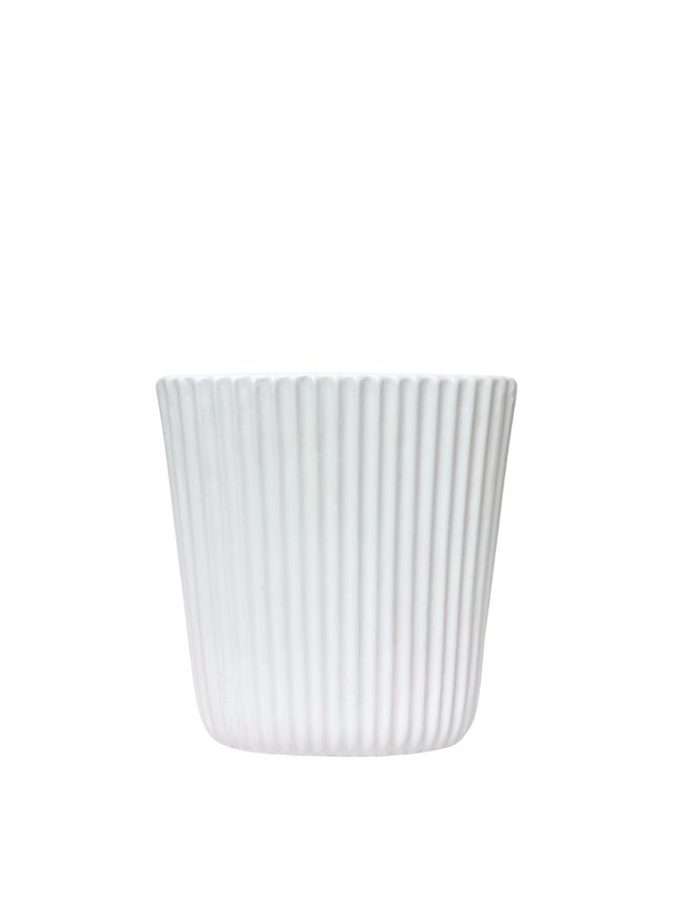 8 inch white oval lined ceramic vase