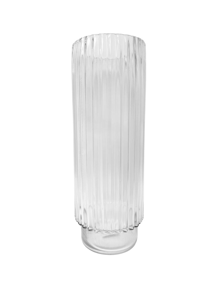 16 inch clear cylinder ribbed glass vase