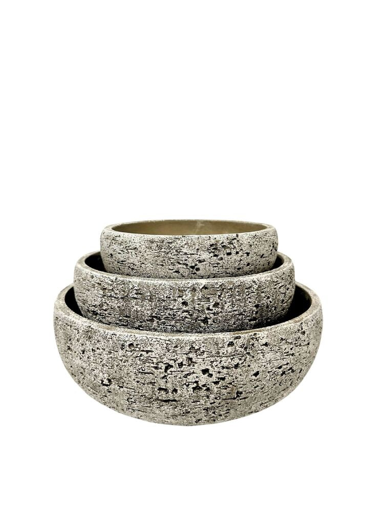3-piece moss green round cement planter set