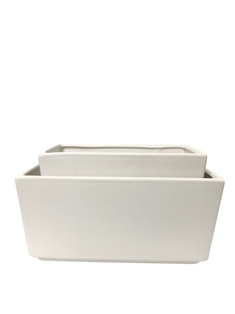 2-piece matte white rectangle ceramic vase set