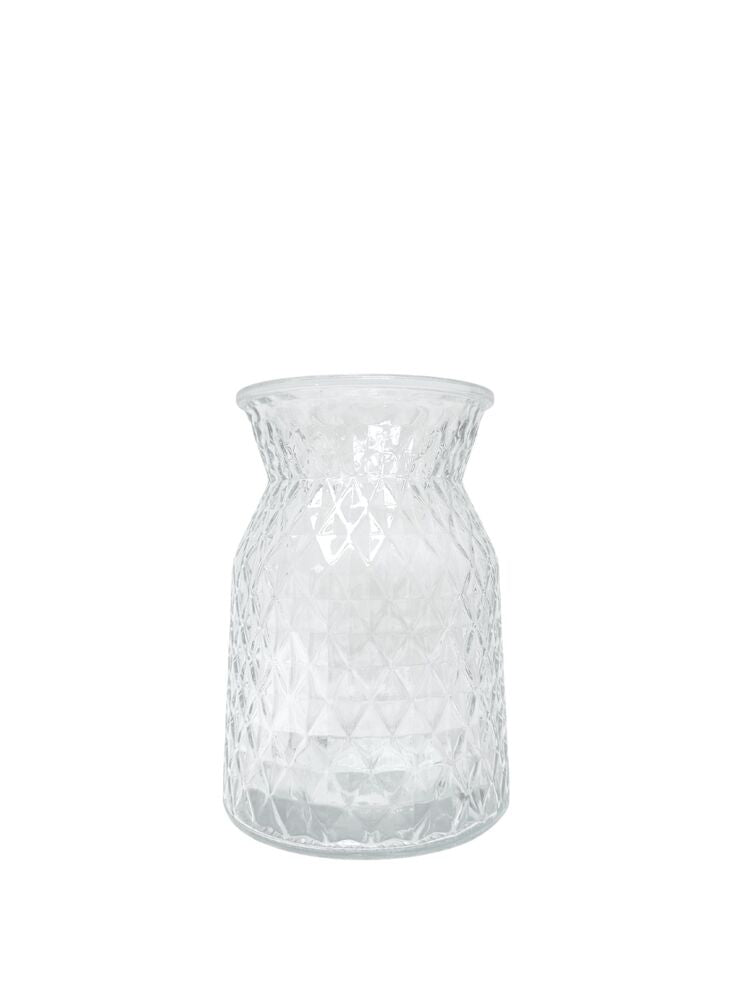 8 inch clear belly diamond glass vase