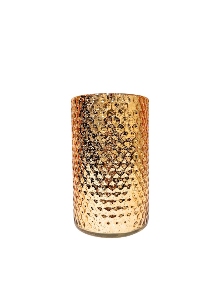 8 inch gold mercury cylinder dimpled glass vase