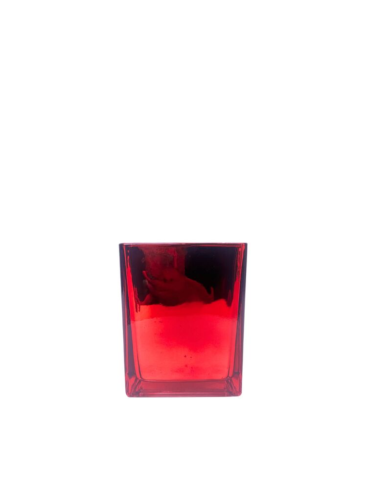 4.5 inch red square glass vase with electroplating inside