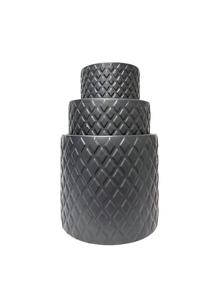 3-piece matte black round ceramic vase set