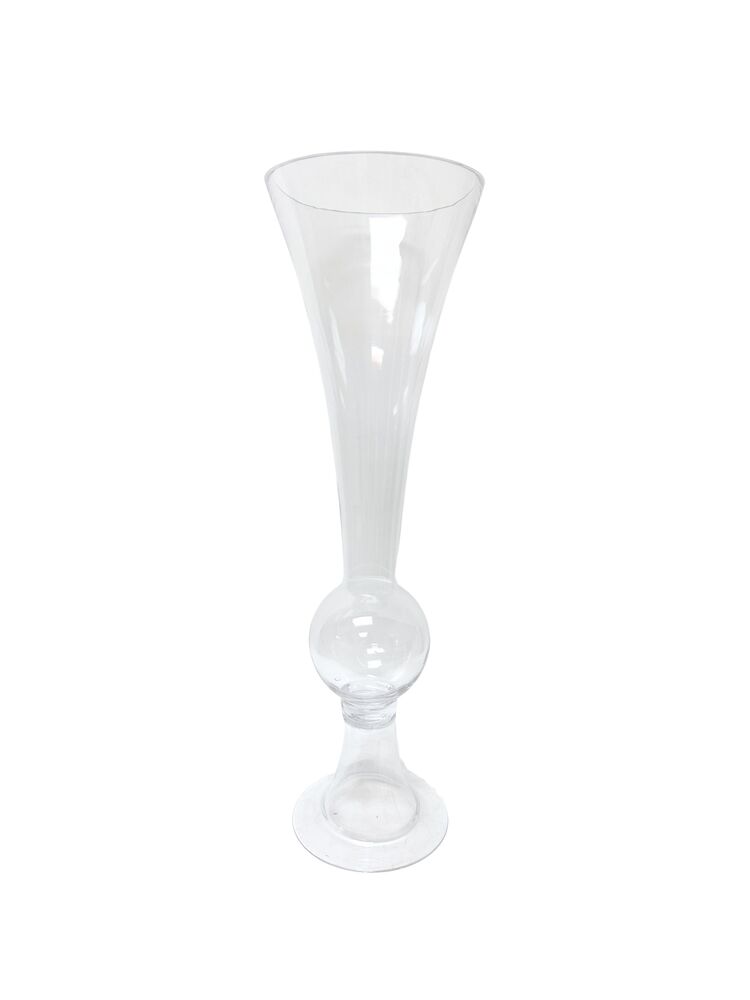 24 inch clear trumpet pedestal glass vase
