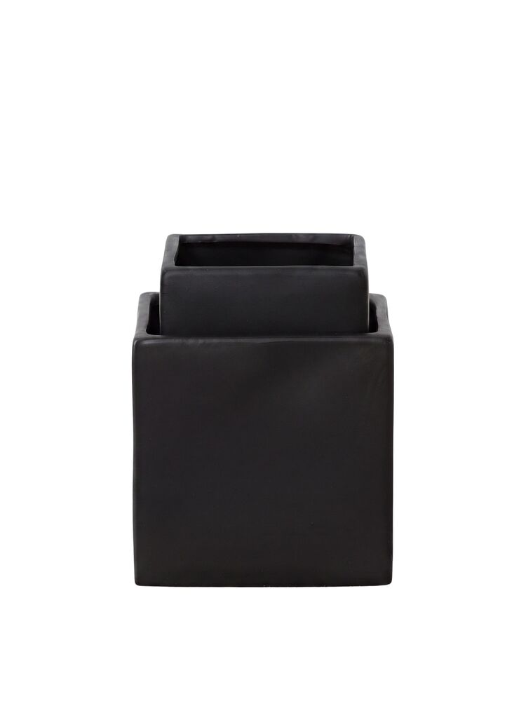 2-piece black cube ceramic vase set