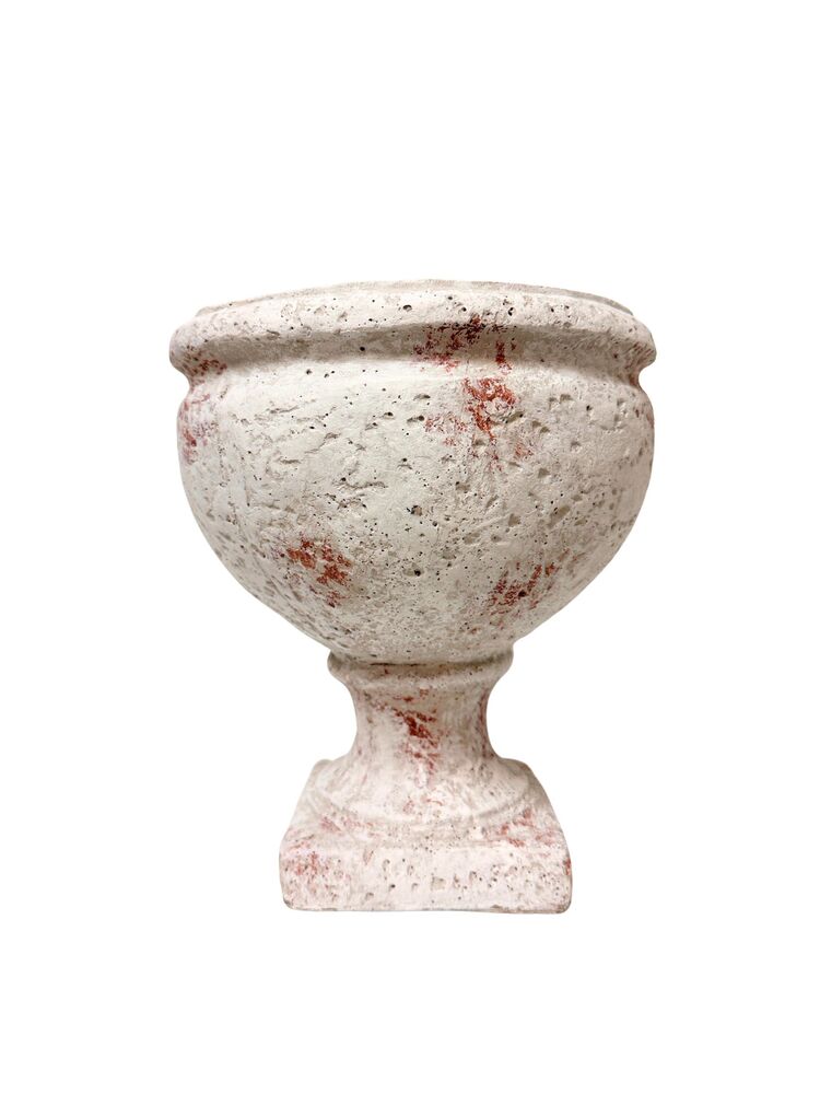 9 Inch White Urn Cement Planter 7.25"W x 9"H