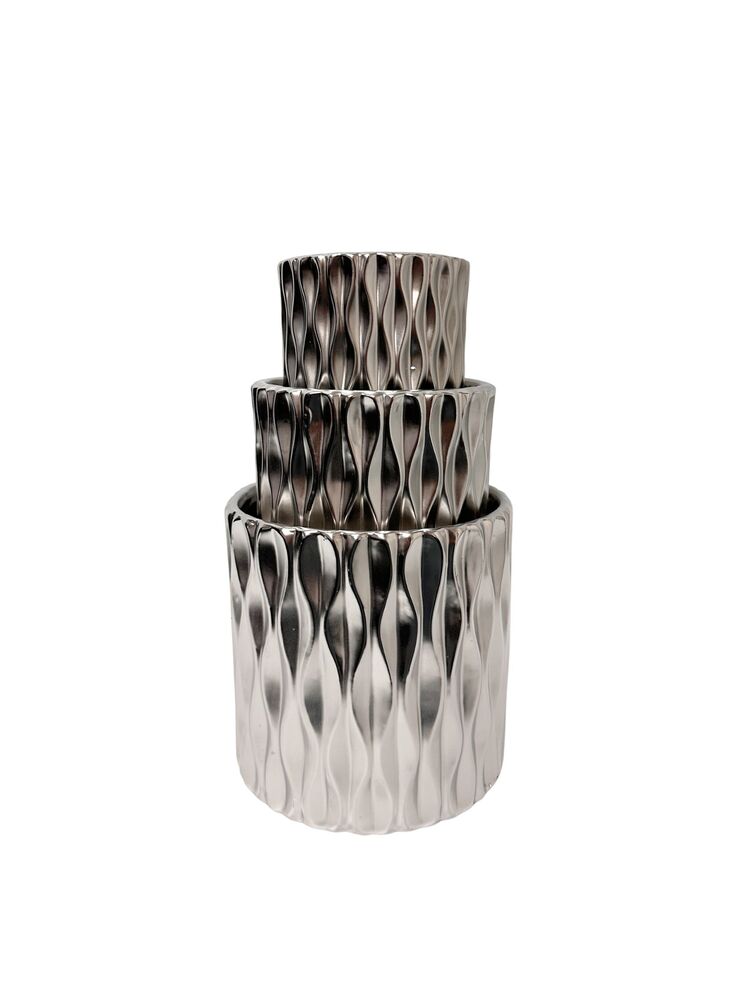 3-piece silver round ceramic vase set
