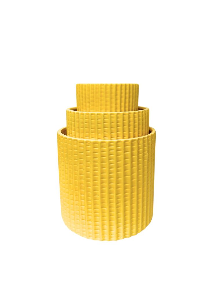 3-piece yellow round ceramic vase set