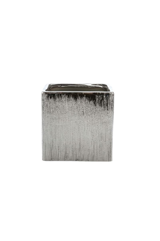 5 inch scratched silver cube ceramic vase