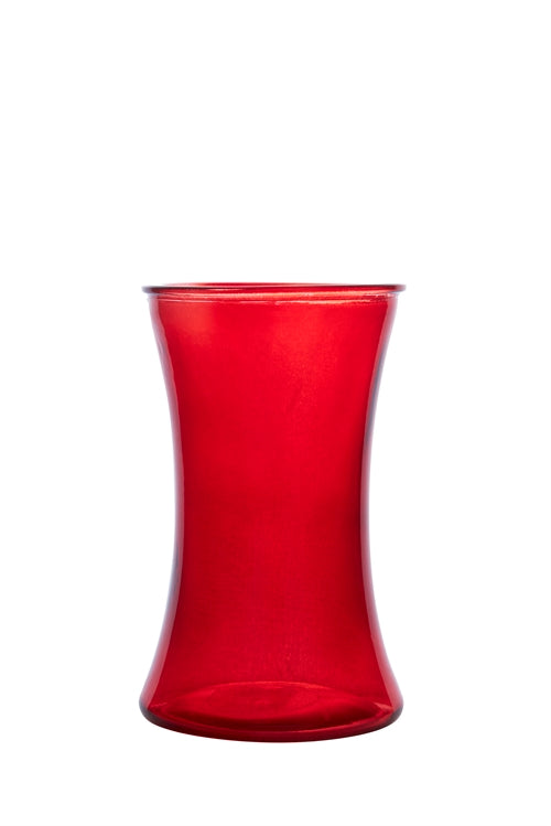 8 inch red hourglass glass vase