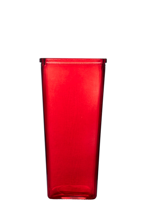 9 inch red tapered square glass vase