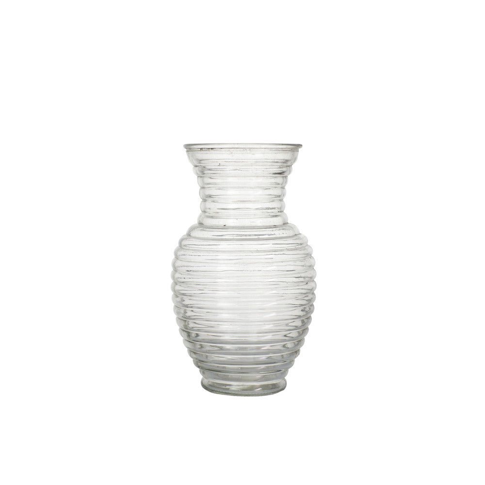 11 inch clear ribbed belly glass vase