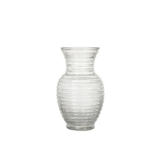 11 inch clear ribbed belly glass vase