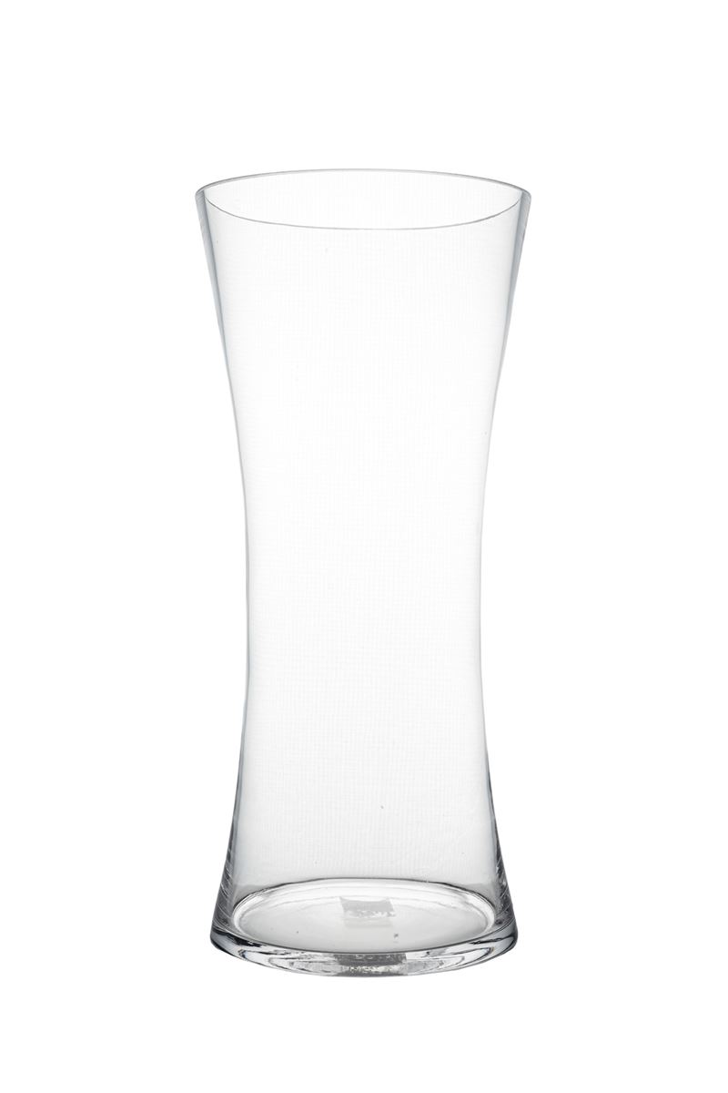 13.75 inch clear hourglass glass vase