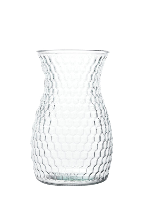 10 inch clear belly honeycomb glass vase