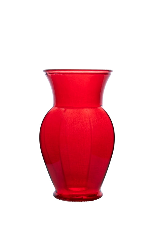 9 inch red ribbed ginger glass vase