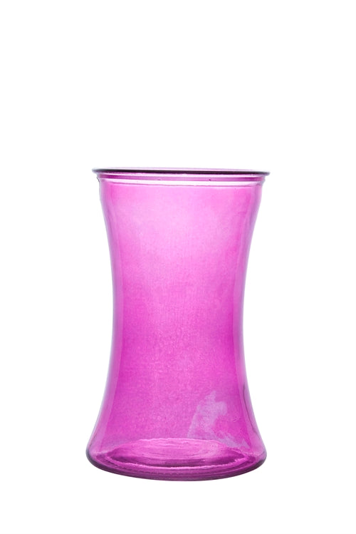 8 inch pink hourglass glass vase