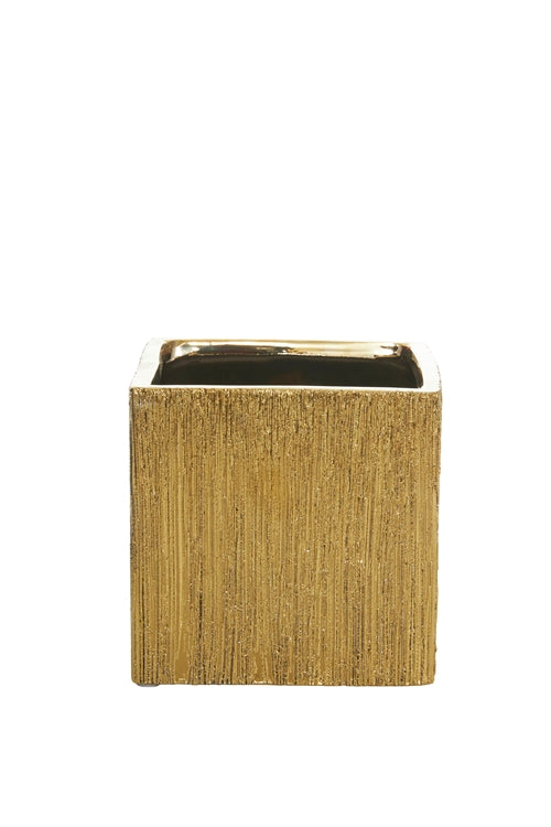 5 inch scratched gold cube ceramic vase