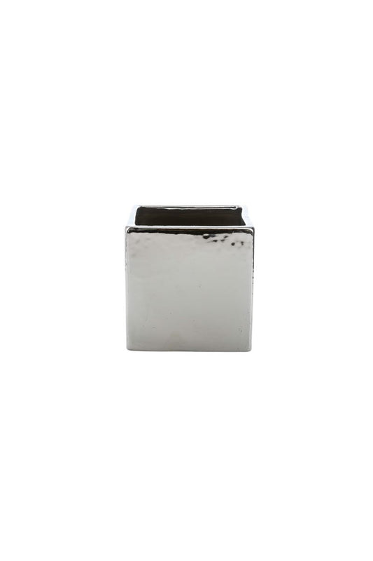 4 inch glossy silver cube ceramic vase