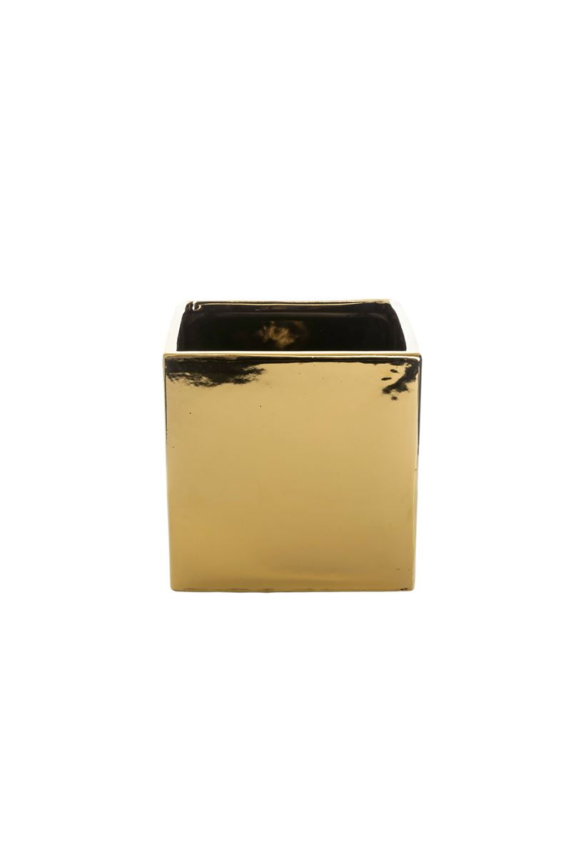 6 inch glossy gold cube ceramic vase