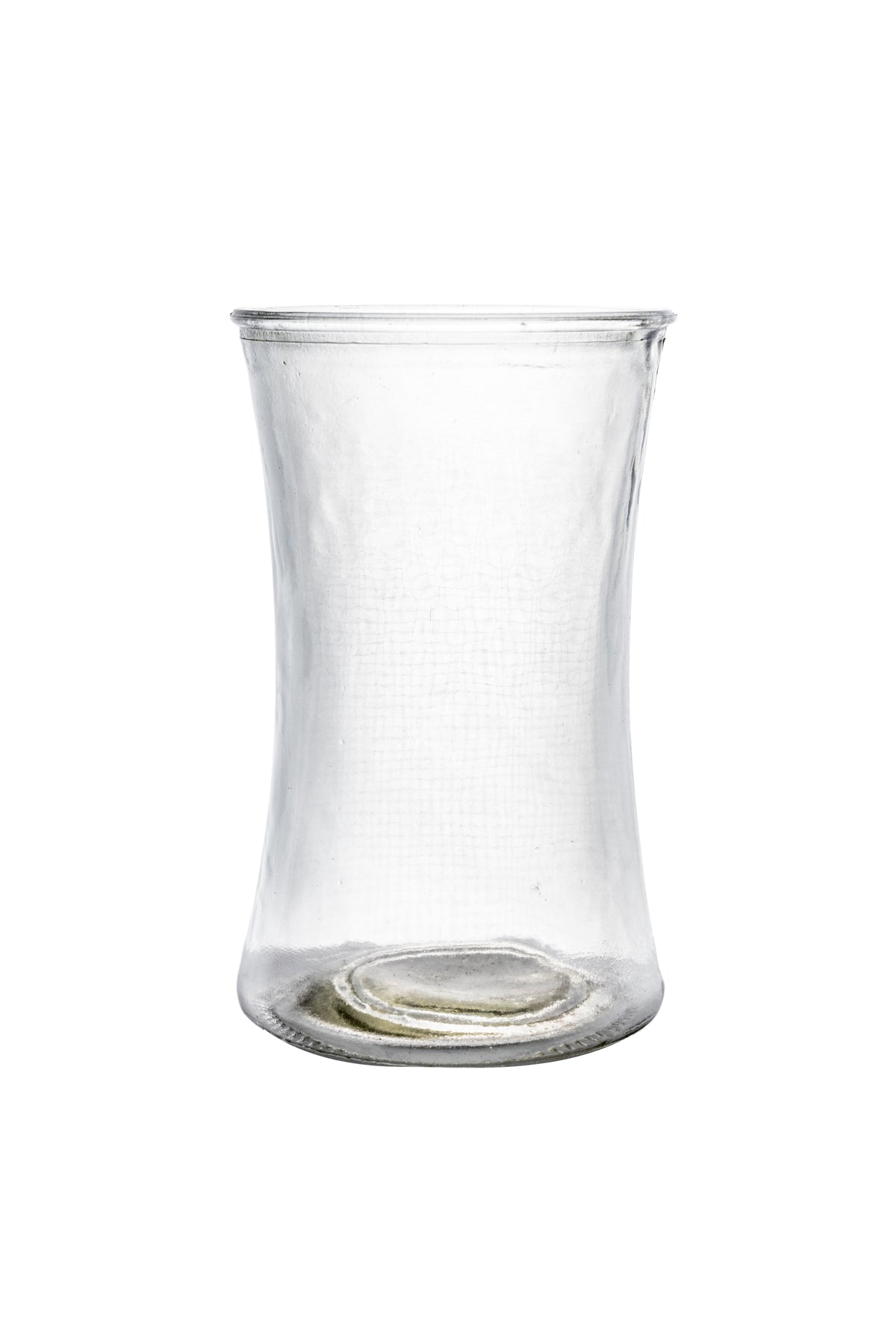 6.5 inch clear hourglass glass vase