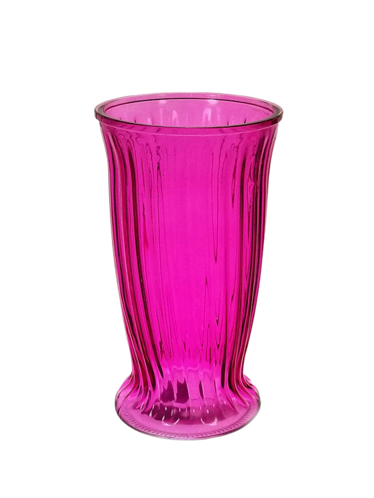12 inch pink cup footed ribbed glass vase