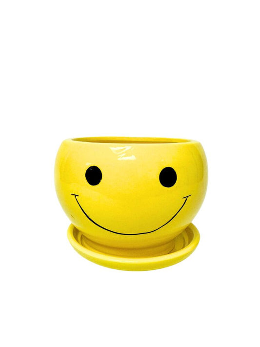 4 inch yellow happy face fishbowl ceramic planter