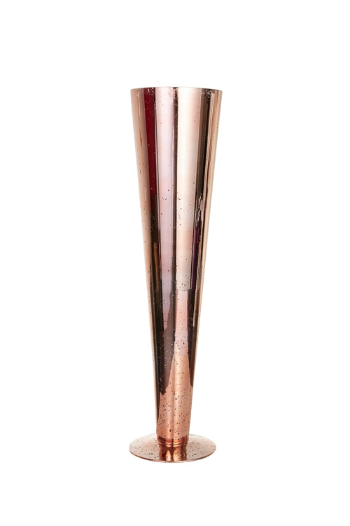 24 inch mercury copper cone footed glass vase