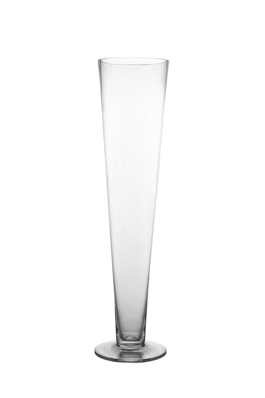 20 inch clear cone footed glass vase