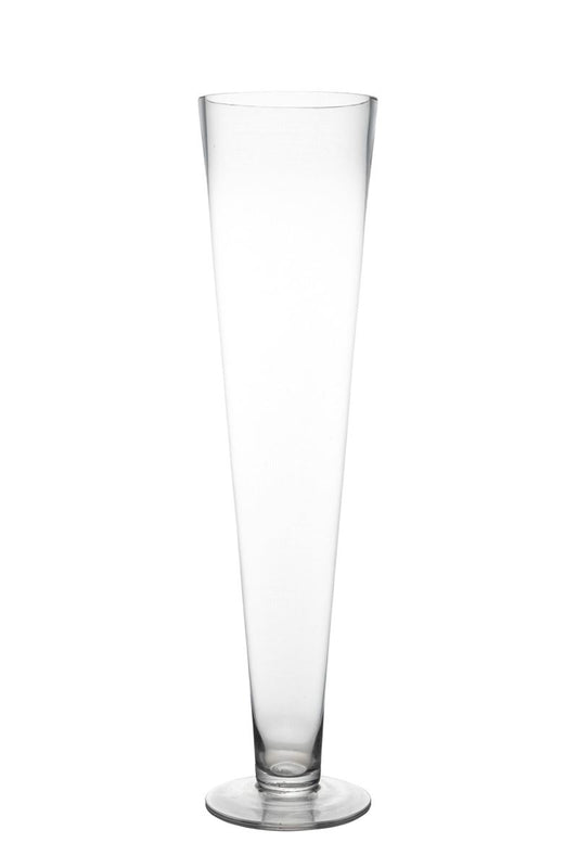 24 inch clear cone footed glass vase