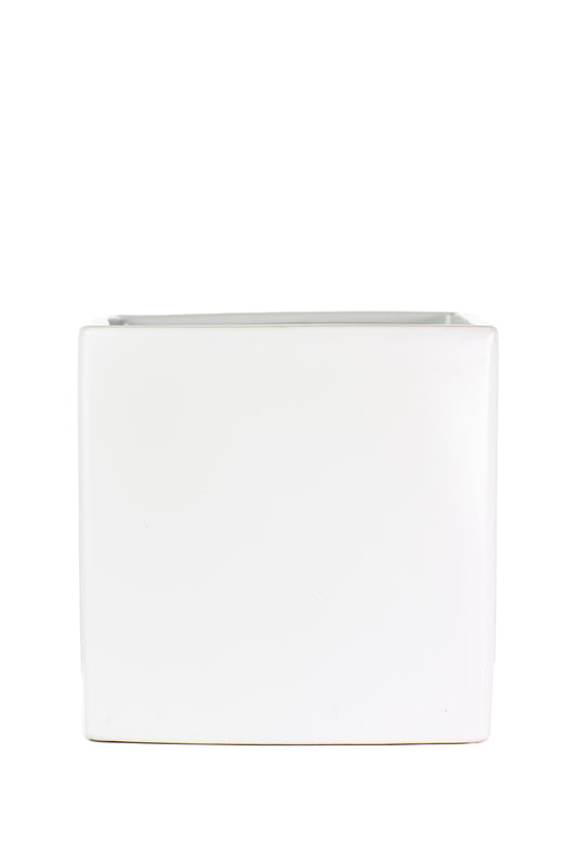 8 inch matte white cube ceramic vase