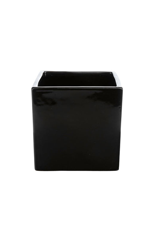 6 inch glossy black square ceramic vase