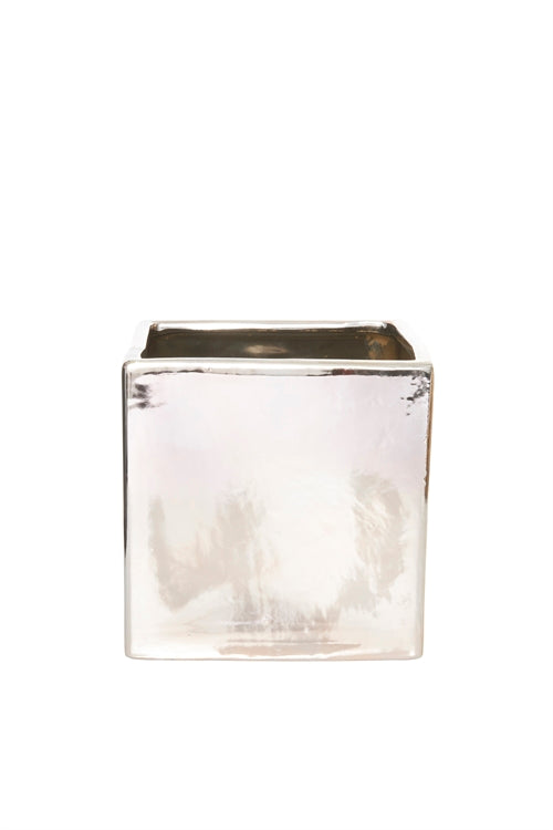 6 inch glossy rose gold cube ceramic vase