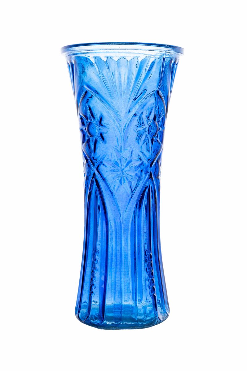 11.5 inch blue textured hourglass glass vase