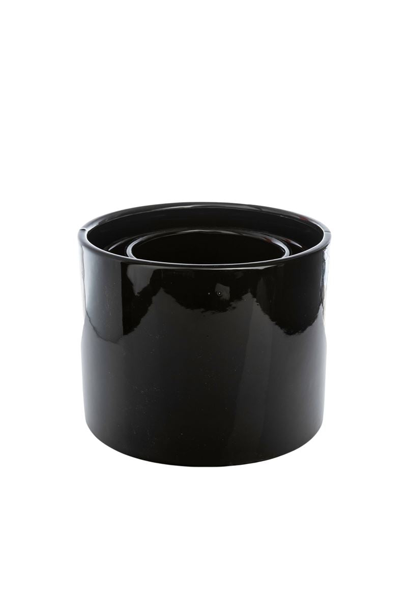 3-Piece Set Glossy Black Cylinder Ceramic Vase 7.5"W x 6"H