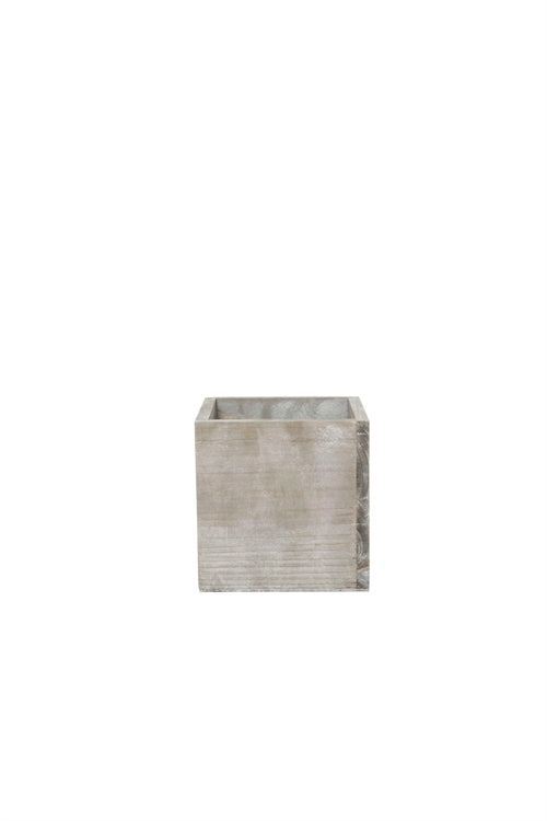 5 inch gray cube wooden planter with plastic liner