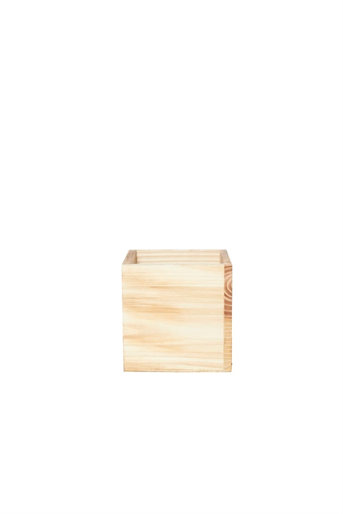 5 inch natural cube wooden planter