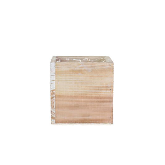 5 inch white cube wooden planter with plastic liner