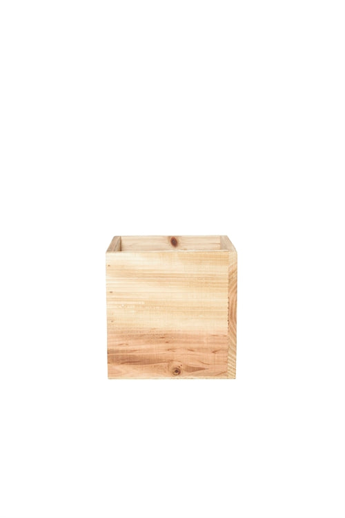 6 inch natural cube wooden planter