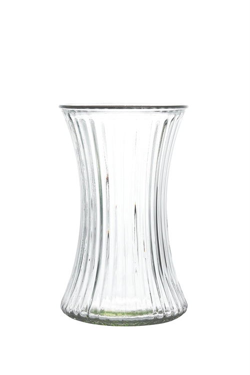 8 inch clear ribbed gathering glass vase